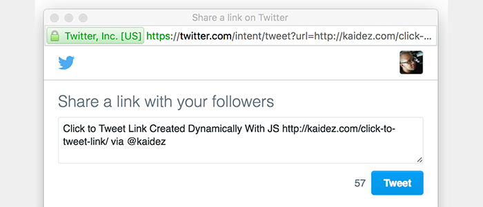 image for 'Click to Tweet Link Created Dynamically With JS' post